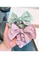 Fashion Cherry Blossom Powder Geometric Rhinestone Heart Logo Bow Pleated Hair Tie