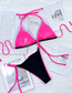 Fashion Black Nylon Colorblock Halter Tie Split Swimsuit