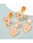 Fashion Pink Alloy Set Square Diamond Heart Stud Earrings