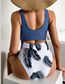 Fashion Blue Leaf Print Swimsuit