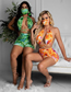 Fashion Army Green Leaf Printed Halterneck Lace-up Swimsuit