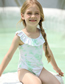 Fashion Green Polyester Ruffle Tie-dye Flash One Piece Children's Swimsuit