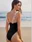 Fashion Black Solid Floral Strap One-piece Swimsuit