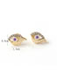 Fashion Blue Copper Gold Plated Zirconia Eye Stud Earrings