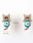 Fashion Navy Blue Copper Gold Plated Zirconia Oil Eye Kitten Stud Earrings