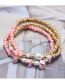 Fashion Pink Alloy Gold Plated Paneled Gravel Pearl Beaded Bracelet Set