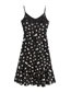 Fashion Black Satin-print Ruffled Slip Dress