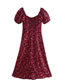 Fashion Red Chest Drawn Square Neck Slit Print Dress