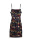 Fashion Suit Satin Graffiti Pleated Slip Dress