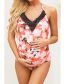 Fashion Pink Lace Floral Halter Maternity One Piece Swimsuit
