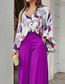 Fashion Purple Blend Printed Lapel Shirt High Waist Wide Leg Pants Set