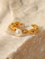 Fashion Gold Titanium Geometric Pearl Chain Open Ring