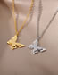 Fashion 3 - Platinum Titanium Glitter Butterfly Necklace