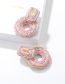 Fashion Rose Red Square + Ring Straw Braided Earrings Faux Raffia Colorblock Braided Geometric Cutout Stud Earrings