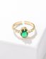 Fashion Green Teardrop Double Brass Ring Geometric Open Ring With Bronze Diamonds