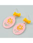 Fashion Pink Alloy Spray Painted Small Yellow Flower Oval Bow Stud Earrings