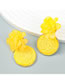 Fashion Yellow Resin Floral Braided Raffia Round Stud Earrings