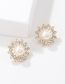Fashion Hollow Pearl Earrings With Diamonds Alloy Diamond Set Pearl Flower Plate Stud Earrings