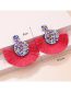 Fashion Pink Rice Bead Braided Tassel Round Stud Earrings