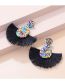 Fashion Black Waterdrop Rice Bead Braided Tassel Stud Earrings