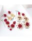 Fashion Gold Color Crown Rose Red Earrings Alloy Diamond Crown Red Rose Stud Earrings