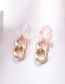 Fashion Pink Speckled Panel Chain Stud Earrings