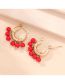 Fashion Red Metal Geometric Pearl Earrings