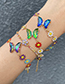 Fashion Pink Titanium Steel Inlaid Zirconium Oil Drop Flower Crystal Butterfly Bracelet