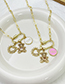 Fashion Pink Bronze Zirconium Heart Bear Drip Oil Medal Necklace