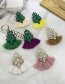 Fashion Green Alloy Diamond Water Drop Leaf Tassel Stud Earrings