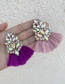 Fashion Ab Color + Pink Alloy Diamond Water Drop Leaf Tassel Stud Earrings