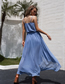 Fashion Blue Solid Color V-neck Ruffle Slit Dress