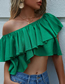 Fashion Green Solid Color Crew Neck Pleated Irregular Top