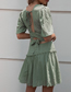 Fashion Green Solid Color V-neck Puff Sleeve Top Skirt Set