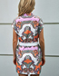 Fashion Orange Geometric Print Lapel Lace-up Dress