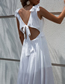 Fashion White Solid Color V-neck Slit Dress