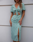 Fashion Yellow Geometric Print Cutout Lace-up Slit Dress