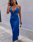 Fashion Blue Woven Cutout Back Crossover Slip Dress