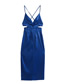 Fashion Blue Woven Cutout Back Crossover Slip Dress