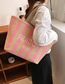 Fashion Pink Contrast Stripe Straw Large Capacity Shoulder Bag