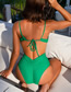 Fashion Green Nylon Solid Color Lace-up Swimsuit