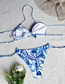 Fashion Blue Print Polyester Print Lace-up Swimsuit