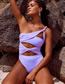 Fashion Purple Solid Color Cross Cutout One-shoulder Swimsuit