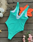Fashion Green + Orange Blossom Solid Color Large Flower Embossed Deep V One-piece Swimsuit