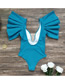 Fashion Blue Solid Ruffled Mesh Panel One-piece Swimsuit