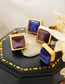 Fashion Dark Purple Gold Earrings Geometric Square Tiger Eye Cat Eye Stud Earrings