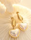 Fashion Gold Titanium Steel Pearl Heart Stud Earrings
