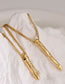 Fashion Gold Short Pendant Necklace-35+5cm Titanium Steel Geometric Irregular Embossed Baguette Necklace