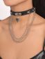 Fashion Black Geometric Chain Tassel Heart Lock Leather Collar