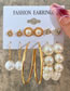 Fashion Gold-2 Alloy Diamond Pearl Geometric Earrings Set